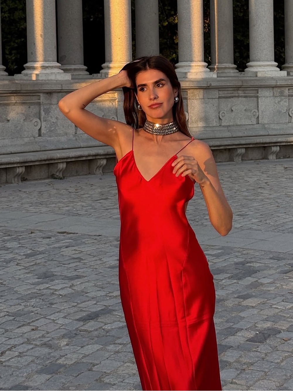 Zara Red Satin Slip Midi Dress